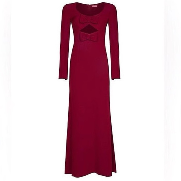 Staud burgundy Lido cutout long sleeve maxi dress with bows - XS - Picture 4 of 7